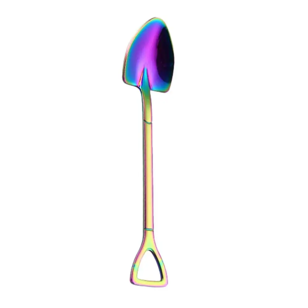 Multicolor-Spoon Креативная ложка из нержавеющей стали в форме лопаты, вилка, цветная посуда из розового золота, длинная ручка, ложка для чая и кофе, ложка для перемешивания - Цвет: Multicolor-Spoon