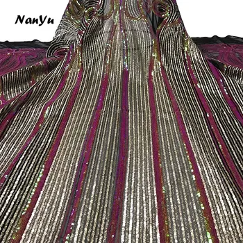 

African Iridesecent Sequin Lace Fabric 5 Yards Sequins Embroidery Mesh Lace Women Dress Material