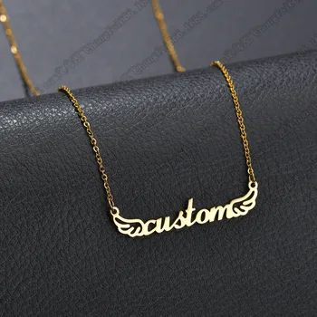 

Personalized Name Pendant Necklace Stainless Steel Wings Embellished English Letter Name Pendant Gift Customized Necklace