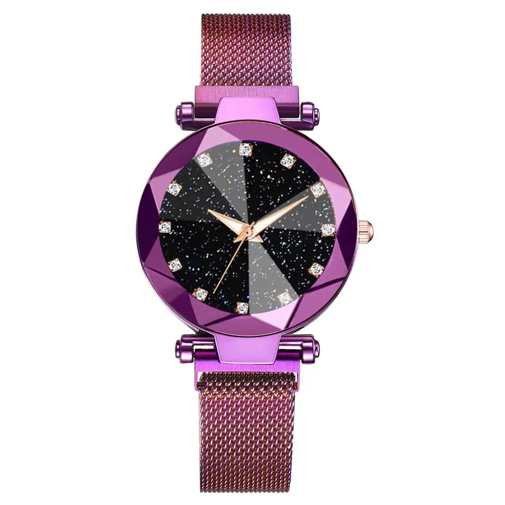 3266 Purple Роскошные часы звездного неба из нержавеющей стали с сетчатым браслетом для женщин, Кристальные Аналоговые кварцевые наручные часы, женские спортивные часы - Цвет: 3266 Purple