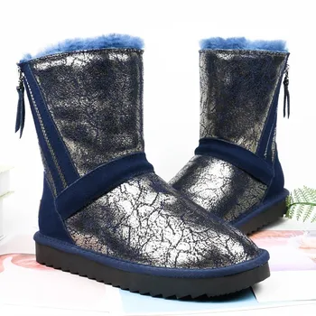 

Natural fur inner brand shoes female leather cowhide snow boots large size women's boots zipper winter warm women's boots