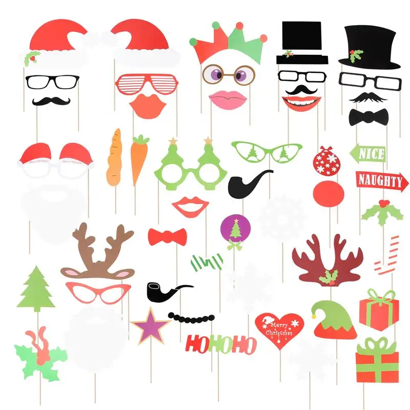

50Pcs Xmas Photo Prop Fine Nice Backdrop Selfie Prop Booth Prop Photo Decor