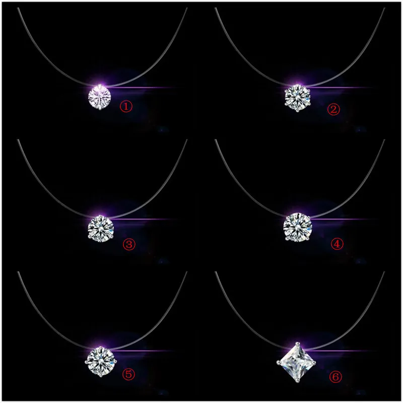 

Chic Transparant Fishing Line Jewelry Necklace For Woman Girl S925 Silver AAA Grade Cubic Zirconia Choker Collar Party Gifts