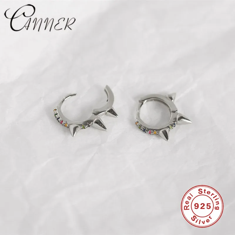 Серьги CANNER Rainbow CZ Huggie женские дешевые серьги гвоздики красочная заклепка с хрусталиком Huggie ювелирные изделия серьги из стерлингового серебра 925 пробы