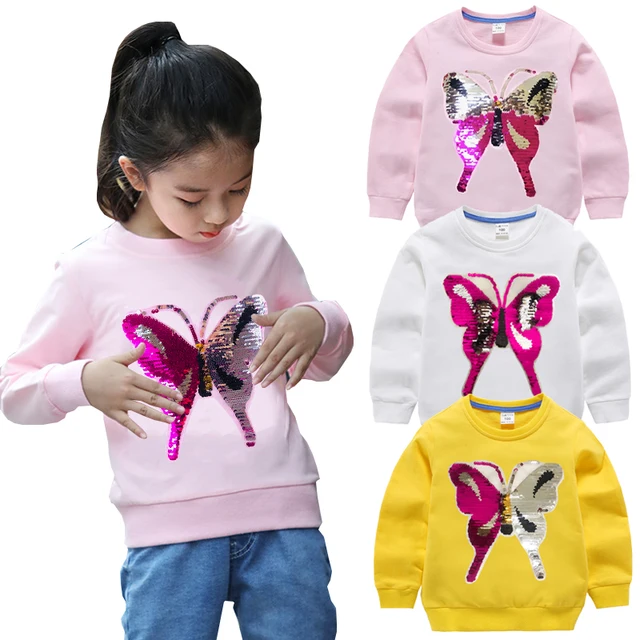 Baby Girls Sweatshirts Color Change Butterfly Winter Spring Autumn Children Hoodies Long Sleeves Sweater Kids T-shirt Clothes 1