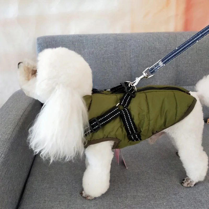 Pet Harness Coat Winter Thickening Cotton Jacket Harness Puppy Outdoor Walking Adjustable Chest Strap Dog Cloth Vest Bulldog