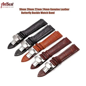 

ANBEST Genuine Leather Watch Bands 12-24mm Univeral Watch Butterfly Buckle Strap Steel Buckle Wristbands Belt Samartes Accessory