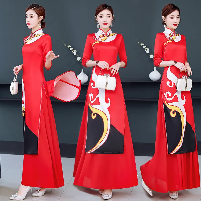 

Europe And America Cheongsam Viet Nam Authentic Catwalks 2020 New Products Improved Three-quarter-length Sleeve Middle-aged Cheo
