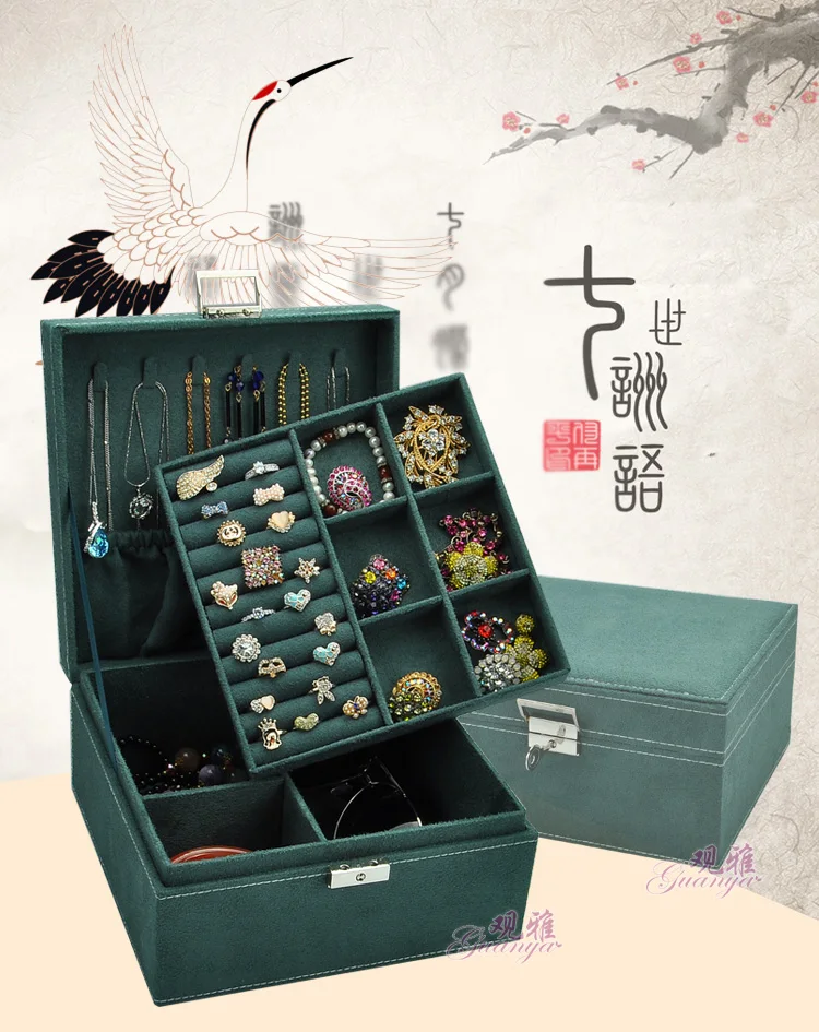 Корейский стиль Принцесса бархат коробка для хранения ювелирных изделий простой и сплошной цвет двухслойные фланель для ювелирных изделий Коробка Горячая Распродажа
