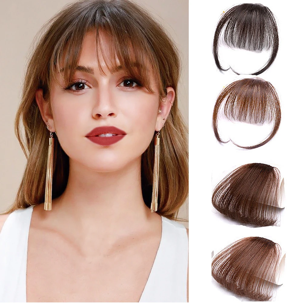 

Clip In Air Bangs Thin Fake Fringes Natural Straigth Synthetic Neat Hair Bang Accessories For Girls Invisible Natural 4 Colors