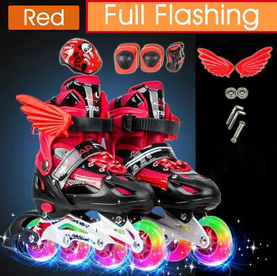 Full-Set-Red Новые детские роликовые коньки для мальчиков и девочек, регулируемый размер, мигающие ботинки для катания на роликах для детей - Цвет: Full-Set-Red