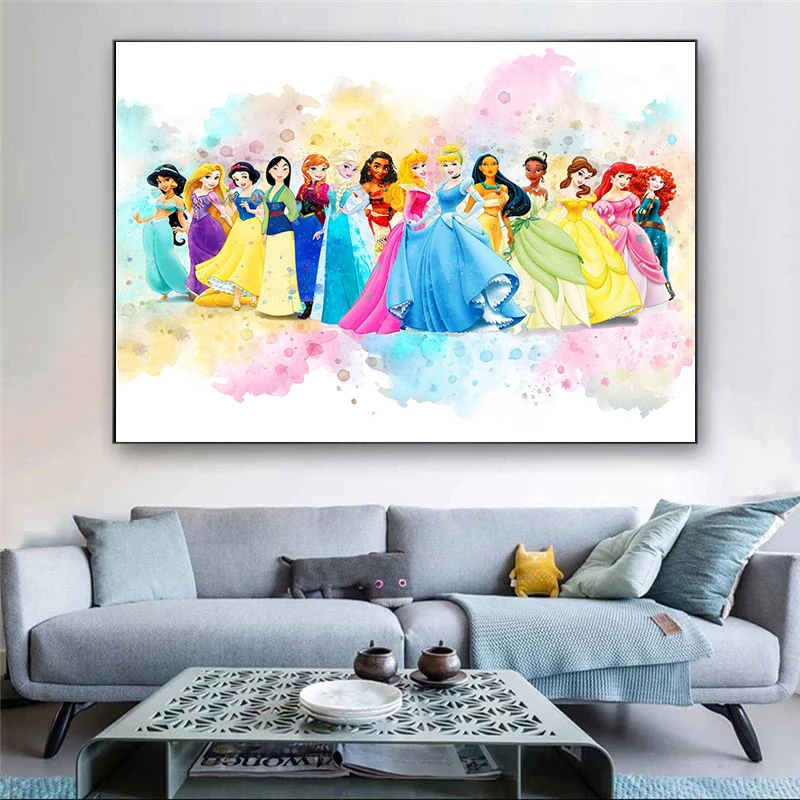 Disney Princesses At Disney Watercolor Canvas Painting Poster and