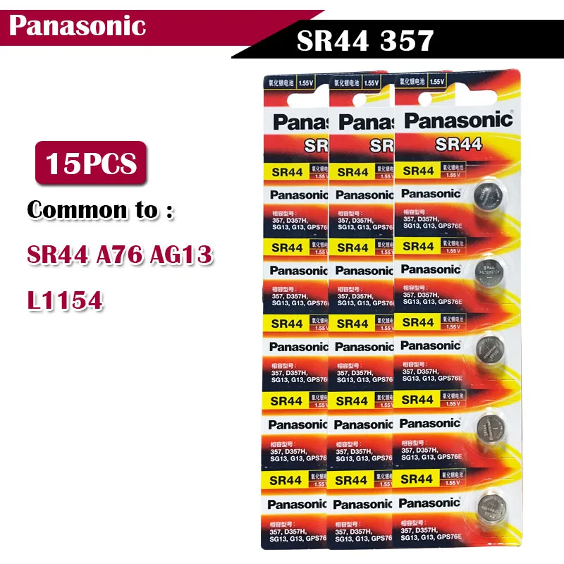 15 шт./лот оригинальный аккумулятор Panasonic 1 55 V SR44 357 с кнопкой батарея A76 AG13 L1154 357a LR44