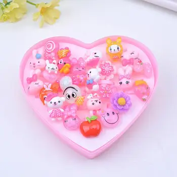 

Kuulee 24Pcs Cute Adjustable Mixed Kids' Girls' Pink Animal Flower Fruit Polymer Resin Cartoon Rings Children' Jewelry