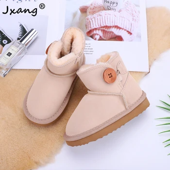 

JXANG new Australian Genuine Leather Fashion Girls Winter Ankle Snow Boots buckle For children Warm Winter child Shoes dusk