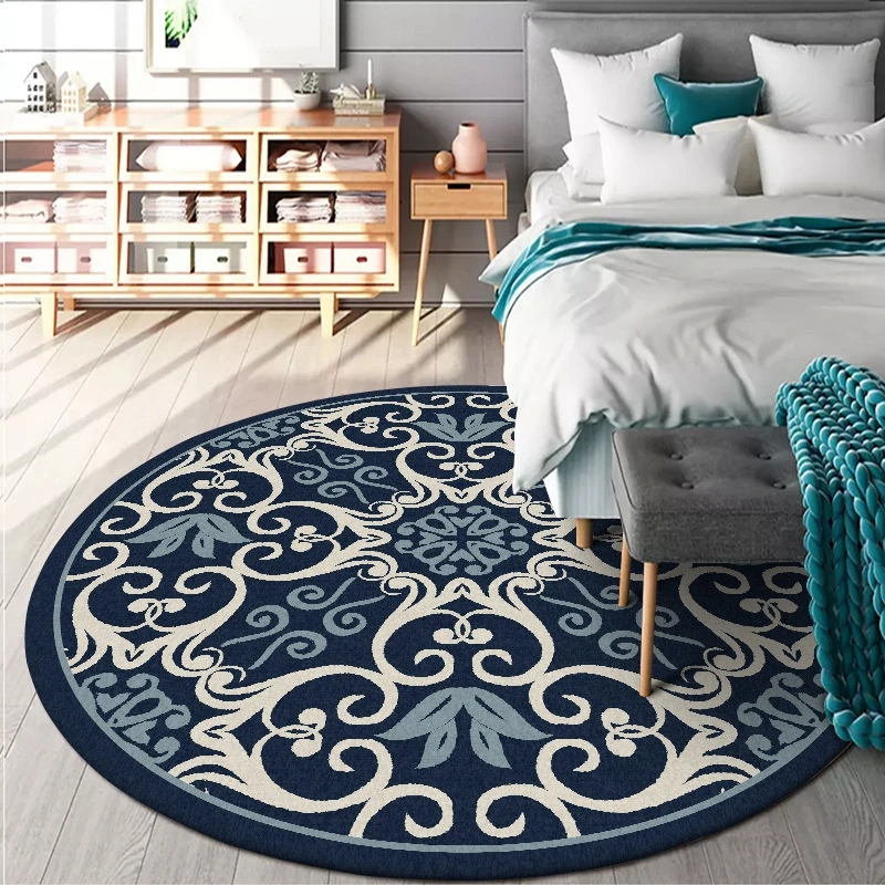

European Flower Round Carpet and Rug Bedroom Bedside Computer Chair Home Decor Anti-Slip Floor Mat Hanging Basket Circle Tapete