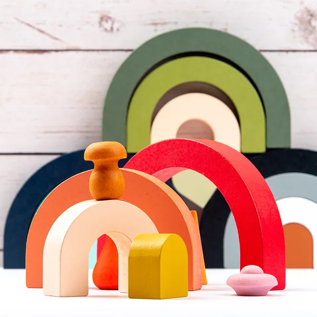 Children Wooden Rainbow Arched Stacked Toys Montessori Education Building Blocks Balance Game Ins Style Kids Room Toys Gift Baby 2