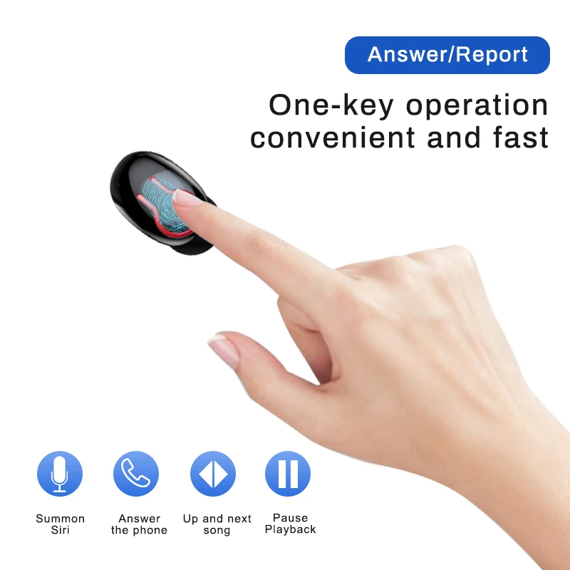 HBQ Q66 HD стерео наушники, водонепроницаемая гарнитура, беспроводные Bluetooth наушники с сенсором отпечатков пальцев V5.0 с микрофоном, 6000 мА/ч, чехол для зарядки