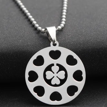 

5 Stainless steel lucky love heart four-leaf clover petal flower grass plant amulet round multiple lovers necklace jewelry