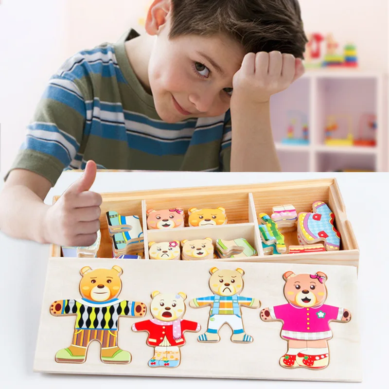 

Bear Huanyi Multilayer Scenario Jigsaw Puzzle Flat Children Puzzle Animal Wooden Puzzle Toys Wholesale