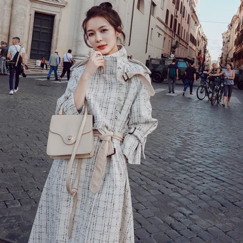 

Hairy coat women's mid-length 2019 autumn/winter 2019 new loose-fitting plaid over the knee coat thick