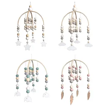 

Baby Wool Balls Wooden Beads Mobile Rattles Bed Bell Wind Chimes Toy Decorations