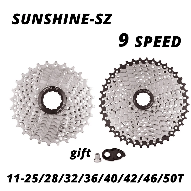 SUNSHINE 9 Speed MTB Road Bike Freewheel Cassette Flywheel 9S 25/28/32/36/40/42/46/50T for SHIMANO M370 M390 M4000 M590 Sram 9v bicycle cassette bicycle sprocket gear bike freewheel