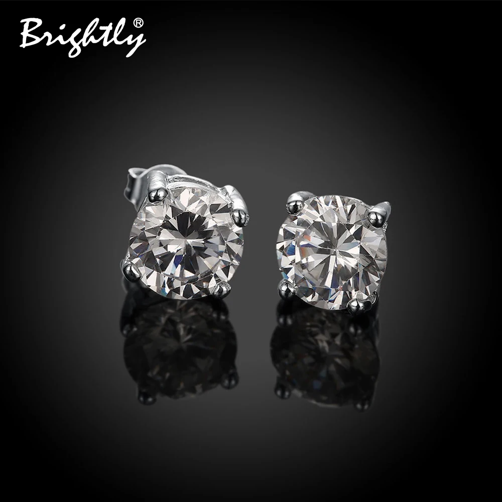 Яркие Серебряные серьги-гвоздики для женщин, романтические циркониевые круглые серьги для свадебной вечеринки, модные ювелирные изделия с кристаллами, Прямая поставка