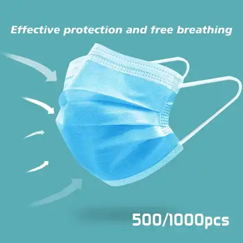 

1000PCS Anti-Pollution 3 Layers Mask Dust Protection Face Masks Non Woven Disposable Anti-Dust Earloops Masks