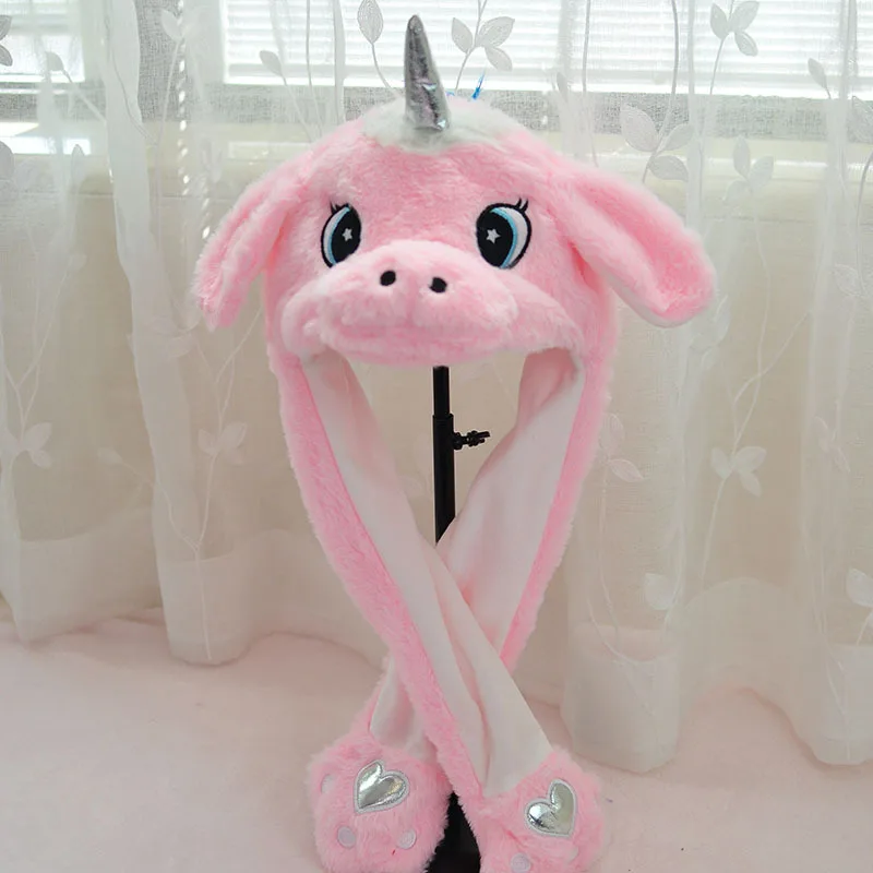 

Girls Animals Ear Moving Jumping Hats Children Women Warm Plush Rabbit Winter Caps Kids Cute Rabbit Fuzzy Pinch Airbag Funny Hat