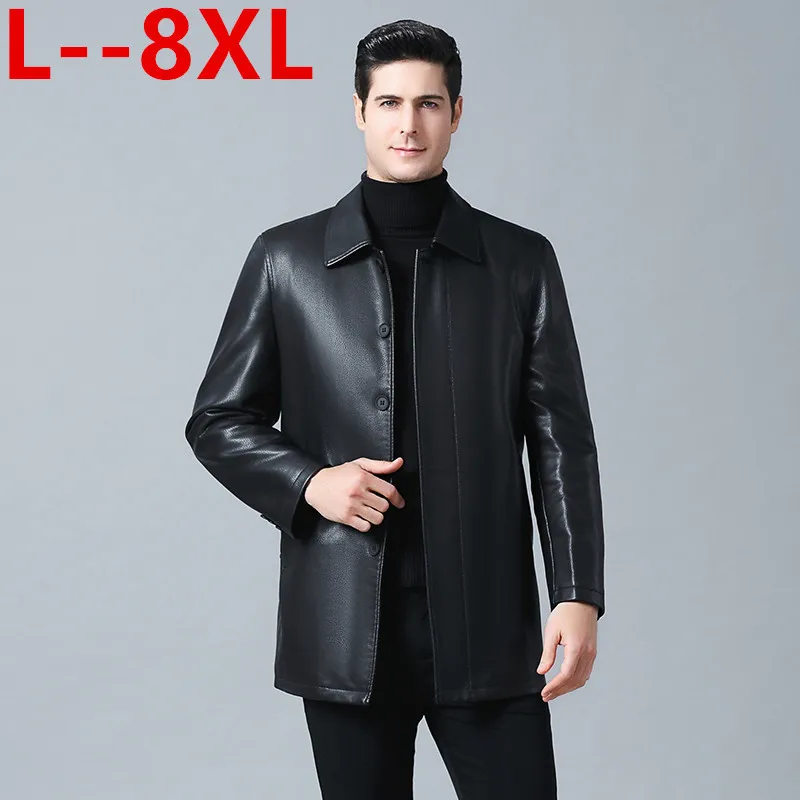 Black 6XL 8XL 5XL осенне-зимняя кожаная одежда из натуральной кожи модная деловая повседневная куртка мужская тонкая ветровка мужская верхняя одежда - Цвет: Black