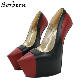 

Sorbern 22Cm Heelless Women Pumps Genuine Leather Ladies Shoes High Heel Platform Custom Punk Gothic Plus Size No Heel Shoes