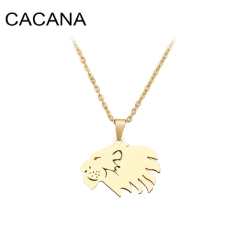 

CACANA Stainless Steel Necklace For Women Man Brave Lion Head Choker Pendant Necklace Engagement Fashion Jewelry
