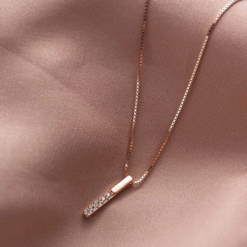 Silver Necklace 925 Sterling Simple Geometric Cubic Zircon Shiny Clavicle Chain Ladies Fashion Jewel