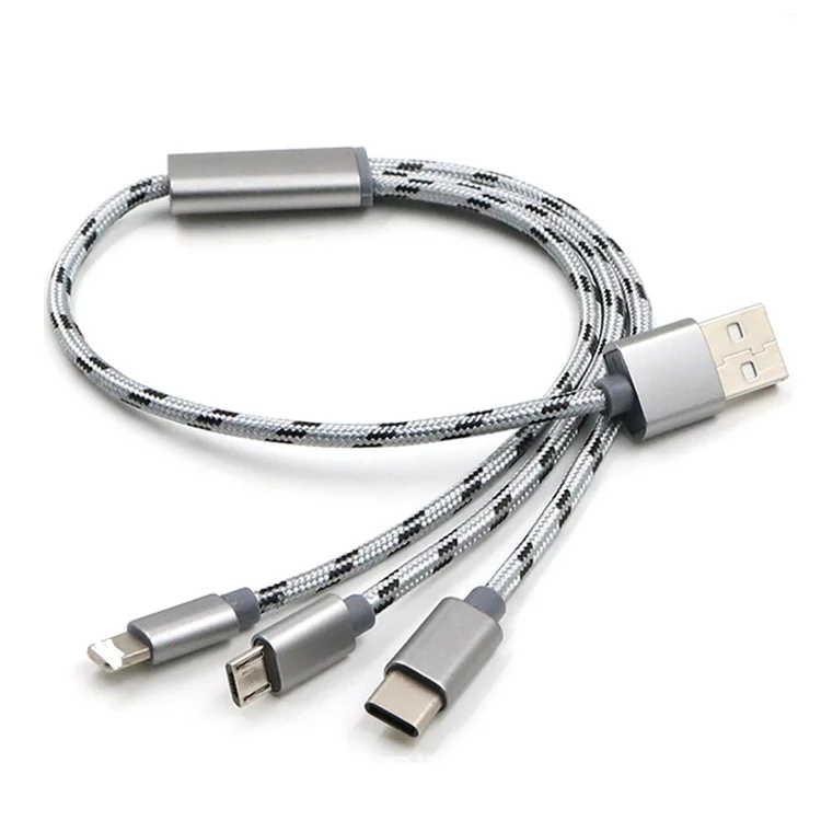 

30 c m Dragged Three Charging Cable Tiger Woven Applicable Apple Android Type-C Three-in-One Data Cable Short-Term