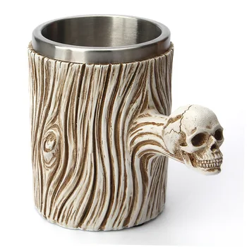 

Skull head deadwood mug detachable 304 stainless steel liner resin mug wine glass
