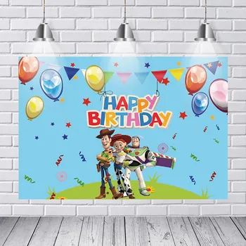 

Carton Toy Story Photography Backdrop Kids Birthday Party Photo Background Blue Theme Fotografia Vinyl Photo Studio Props