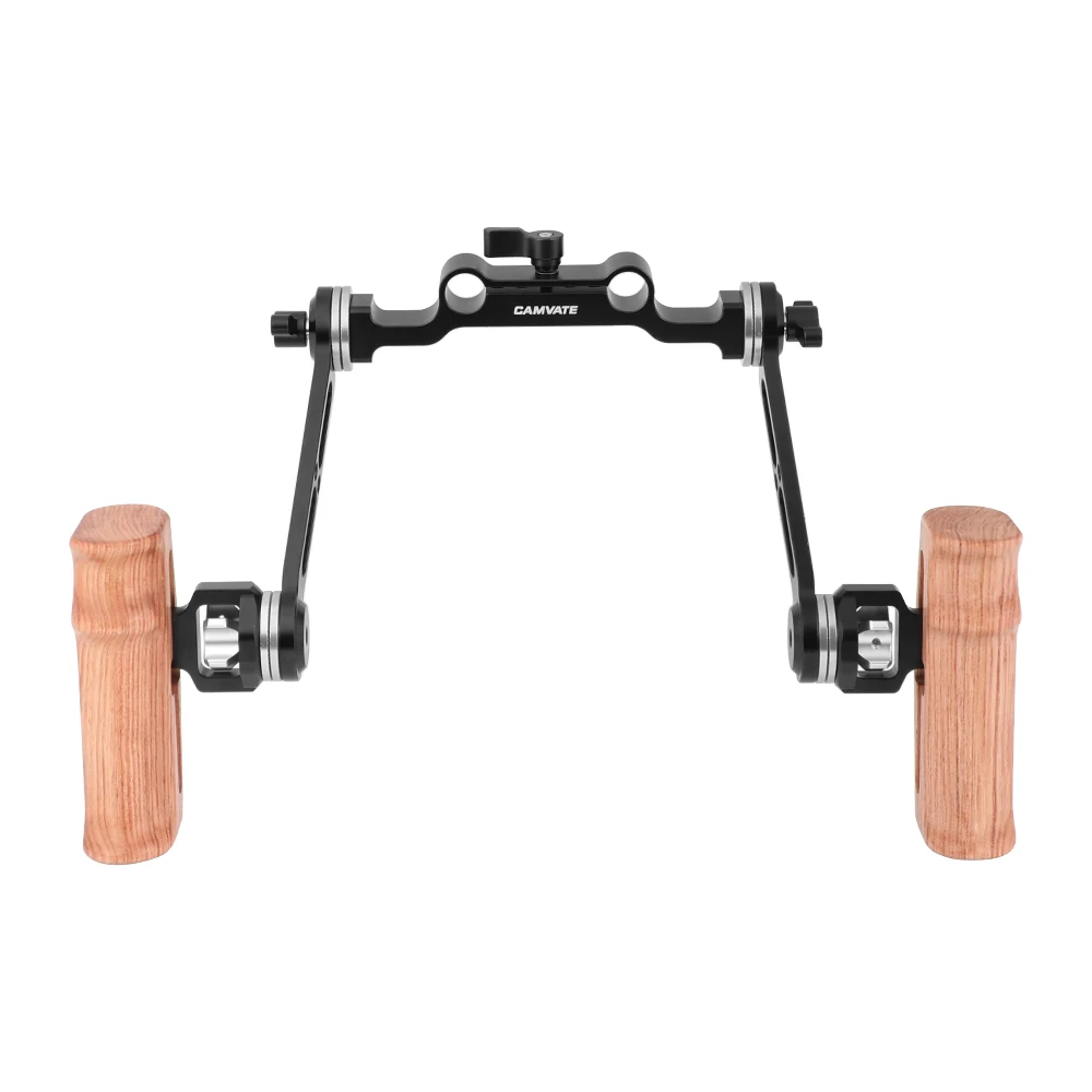 

HDRIG Dual Wooden Handle With Adjustable ARRI Rosette Extension Arm 15mm Railblock Rod Clamp for DLSR Camera Shoulder Rig