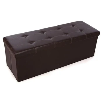 

Practical PVC Leather Rectangle Shape with Leather Button Footstool Large Size Brown