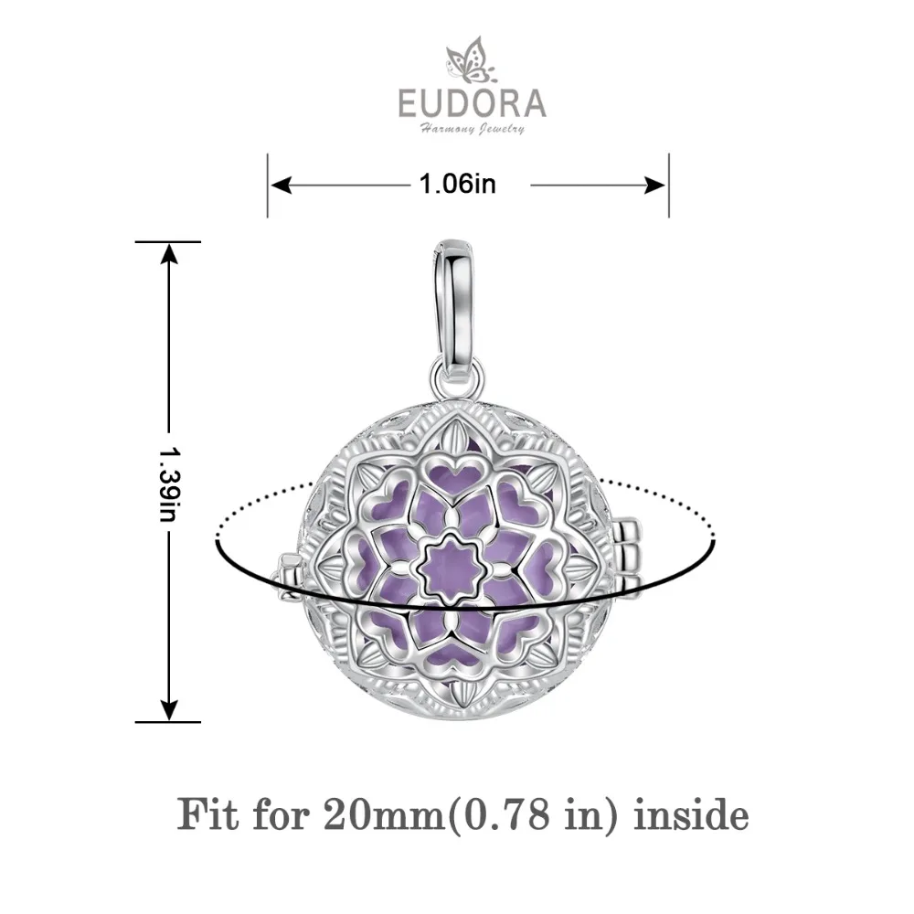 Eudora 20 мм Серебряный цветок лотоса клетка гармония мяч колокольчик кулон Ангел звонящий бола Ожерелье для ребенка беременность ювелирные изделия K375