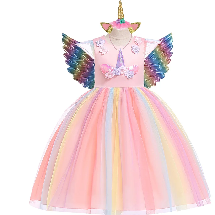 2021 Unicorn Girls Summer Dress Kids Birthday Party Princess Costume for Halloween Christmas Children Ball Stage Clothing winifred sanderson costume Cosplay Costumes