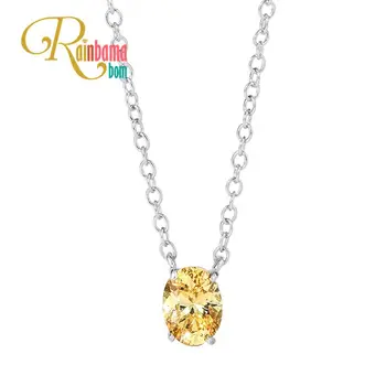 

Rainbamabom Classic 925 Solid Sterling Silver Oval Citrine Gemstone Birthstone Wedding Pendent Necklace Fine Jewelry Wholesale