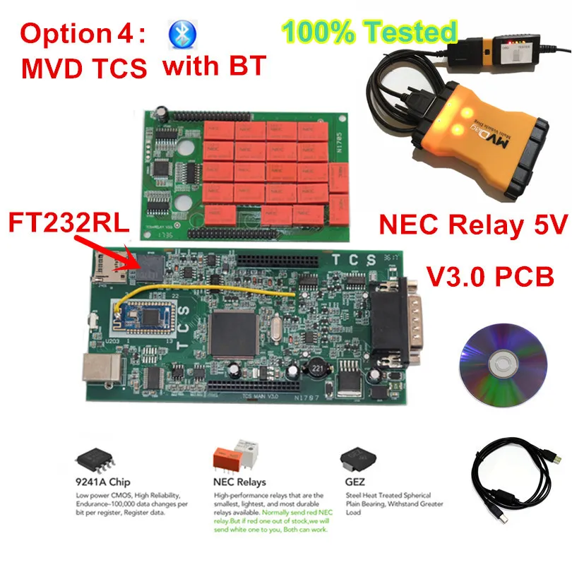 TCS,1+ keygen Multidiag Pro Bluetooth v3.0 pcb OBDIICAT-CDP 5V Красный NEC Реле мульти диагональ Pro OBD2 диагностический сканер - Цвет: MVD BT