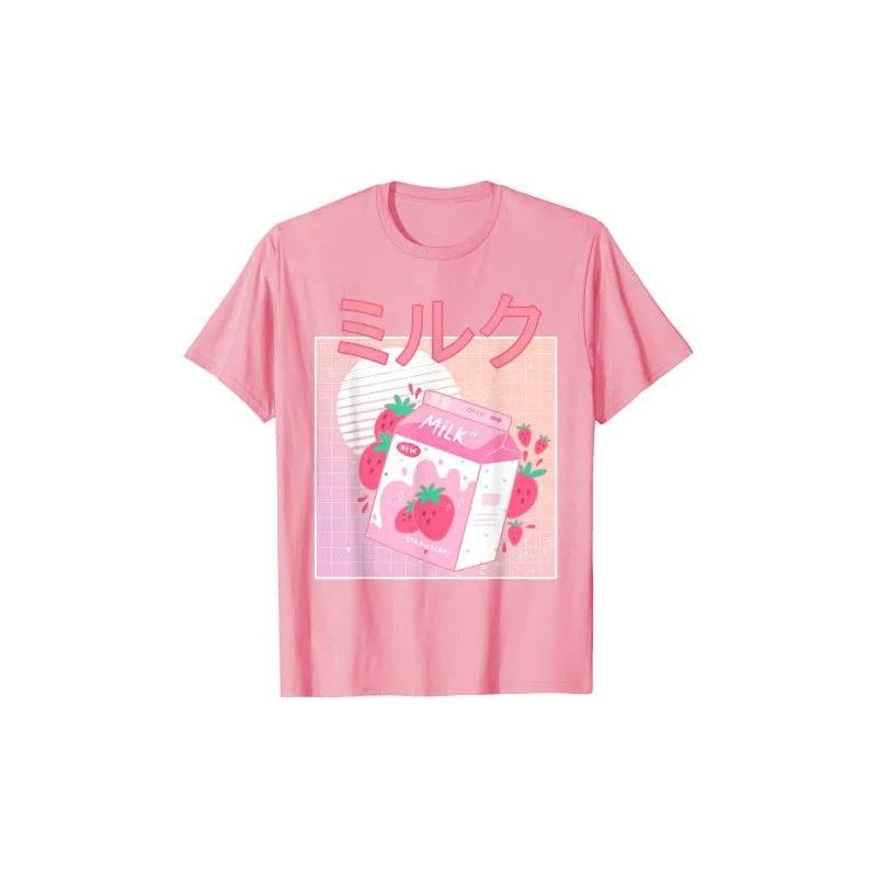 Camiseta de cartón con estampado de fresas para mujer, blusa de algodón de manga corta con estampado Harajuku de los 90, estilo Retro