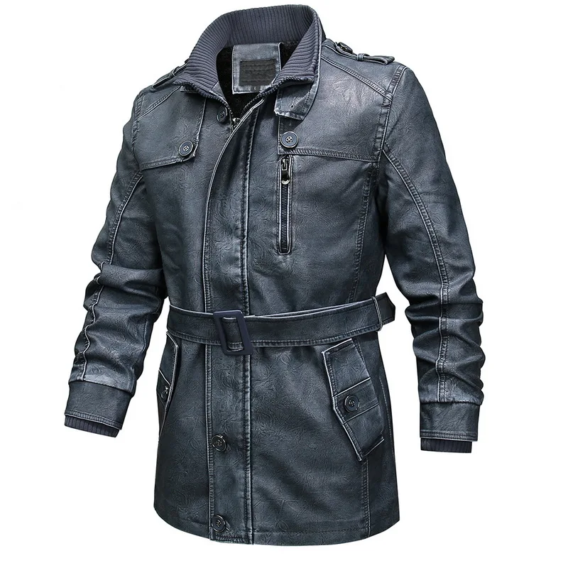 MoneRffi зимние Винтаж Искусственная кожа куртка с поясом Для мужчин из плюшевого флиса теплая куртка в стиле ретро Повседневное молния Бизнес пальто Верхняя одежда для детей