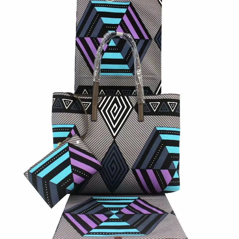 Лидер продаж, комплект в африканском стиле воск комплекты с сумкой 3 шт./компл. Анкара воск сумочка в комплекте 6 ярдов Африканский принт набивной ситец высшего качества Y90907-4