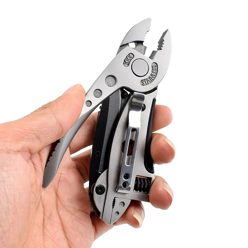 Camping Equipment Multi-tool Pliers Folding Knife Sharp Silver Stainless Steel Carved Lines Non-slip Outdoor Forest Tourism
