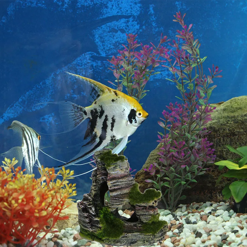 Aquarium Fish Tank Decorative rocks Ornament Rockery Hiding Cave Moss Landscape Underwater Decor