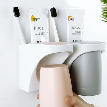 

Magnetic Wall Mounted Toothbrush Holder Toothpaste Separator Toothbrush Cup Set Mouthwash Cup Brush Holder Bathroom Storage Rack