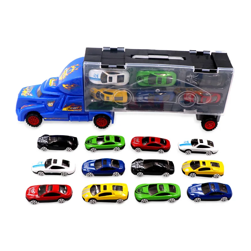 

Large Portable Alloy Container Vehicle/12 Mini Alloy Vehicle Mould Sets/Portable Gift Box Children's Toy Vehicle